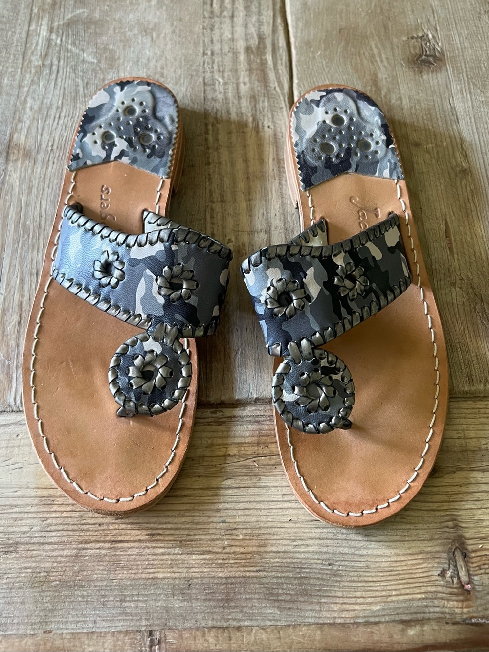 Jack Rogers woman’s black gray camo sandals